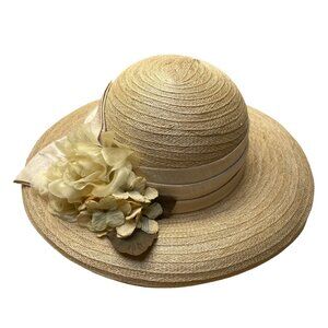 Toucan Collection Womens Beige Straw Hat Ribbon Floral Detail